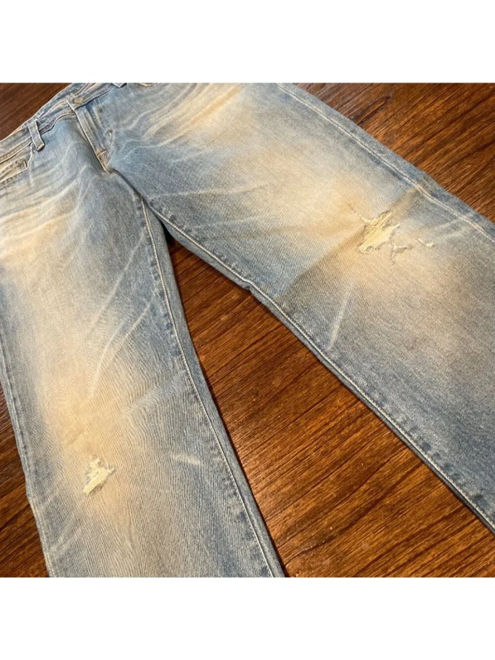 AG Tellis Modern Slim Jean Mens 32x33 Stretch Light Blue Faded Distressed Ripped